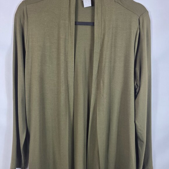Chico's Olive Green Touch of Cool Knit Open Front Cardigan Women's Size Medium - Picture 3 of 13